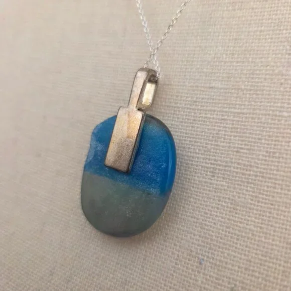 Pendant Necklace Colored Glass Silver Made in San Diego California Stone Womens - Picture 6 of 7